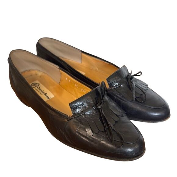 Ottorino Bossi Italy Vintage black fringe leather loafers 7.5 - Picture 1 of 12